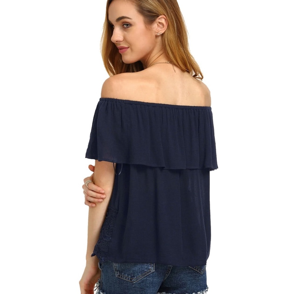 Off The Shoulder Ruffle Hem Blouse Top - Picture 4 of 4